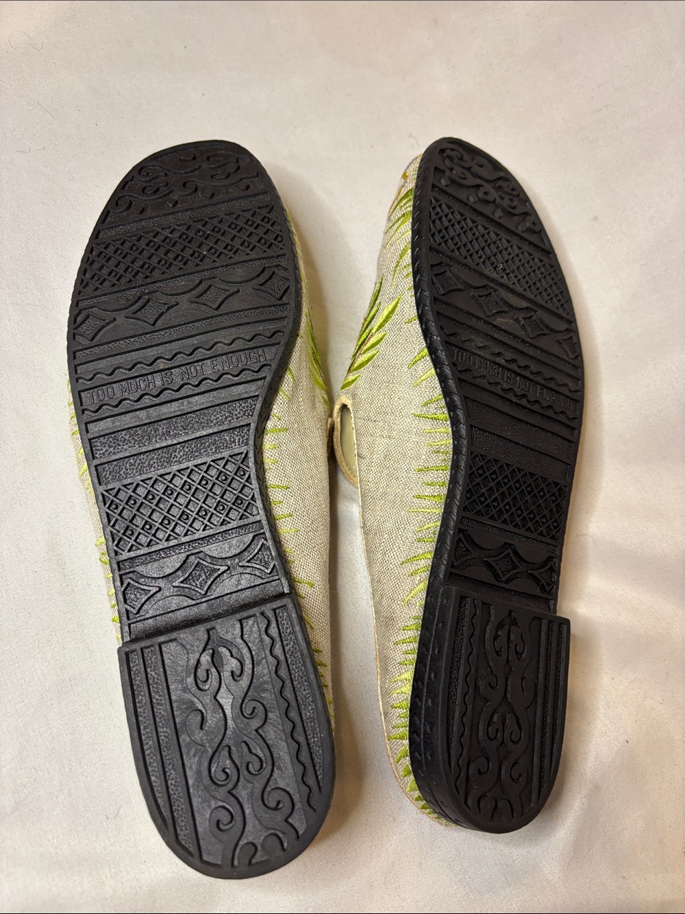 Beverly Feldman flat mules linen tropical monkey and palm tree embroidery 9 - Picture 8 of 9